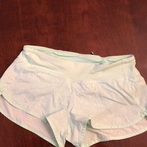 Lululemon green/white polka dot running shorts